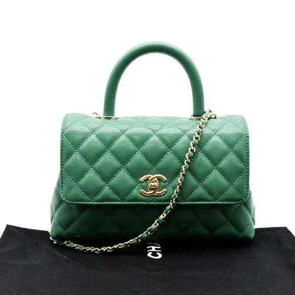 CHANEL  Coco Mini Top Handle Caviar Leather Shoulder Bag Green - Picture 3 of 13